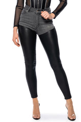 EXTREME STRETCH HIGH WAIST SKINNY JEANS WITH FAUX LEATHER