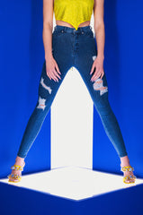 FLEX-FIT EXTREME STRETCH HIGH WAISTED DISTRESSED SKINNY JEANS