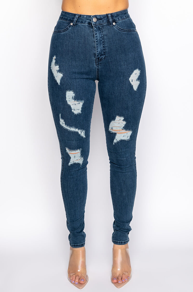 FLEX-FIT EXTREME STRETCH HIGH WAISTED DISTRESSED SKINNY JEANS