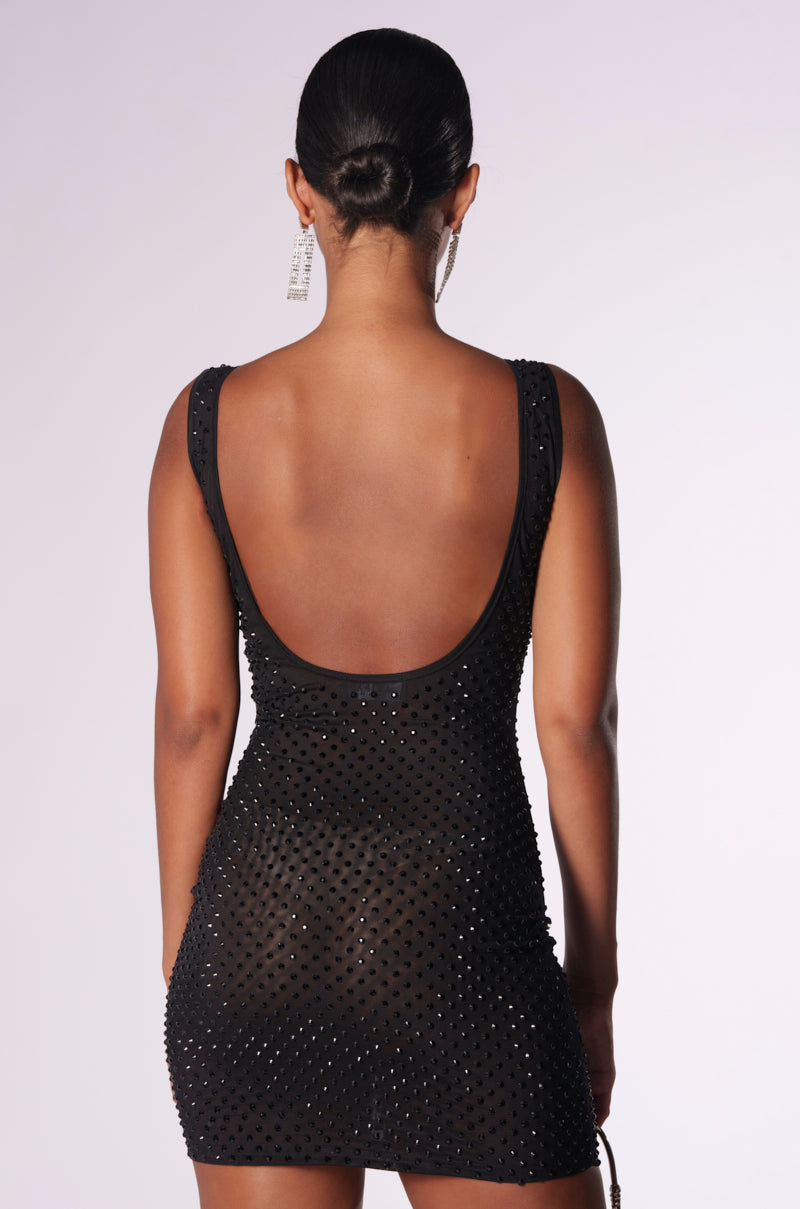 FLIRTY MESH RHINESTONE MINI DRESS