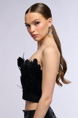 FLY AWAY FEATHER TUBE TOP IN BLACK