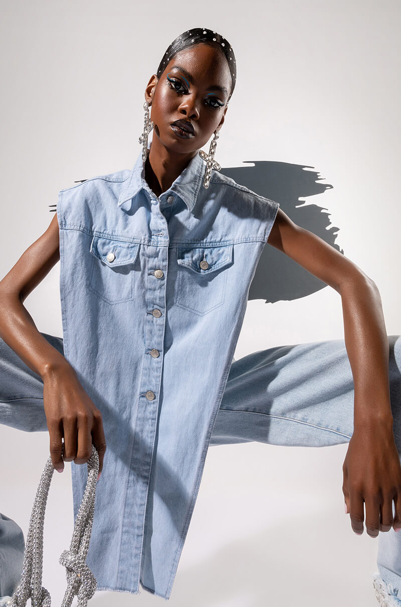 LIGHT WASH ANGLED DENIM VEST