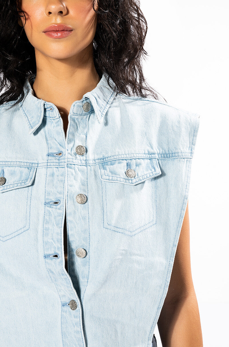 LIGHT WASH ANGLED DENIM VEST