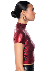 GEMINI SHORT SLEEVE MOCK NECK METALLIC TEE