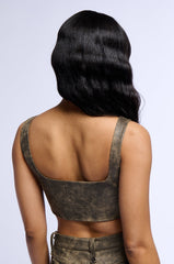 GEORGIA LACE UP FAUX LEATHER LOOK CORSET TOP