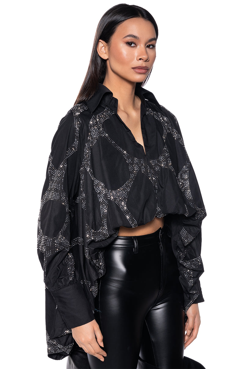 GIRLS LOVE MONEY SATIN COLLARED BLOUSE