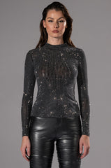 GLITZ LONG SLEEVE MESH TOP