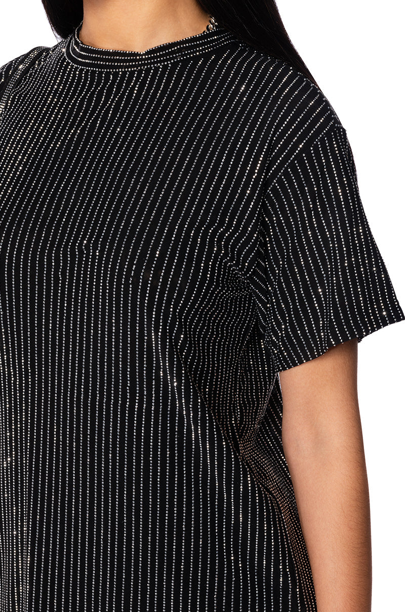 GLITZ OVERSIZED MESH T SHIRT IN BLACK