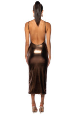 GLOW BABY BACKLESS METALLIC MAXI DRESS