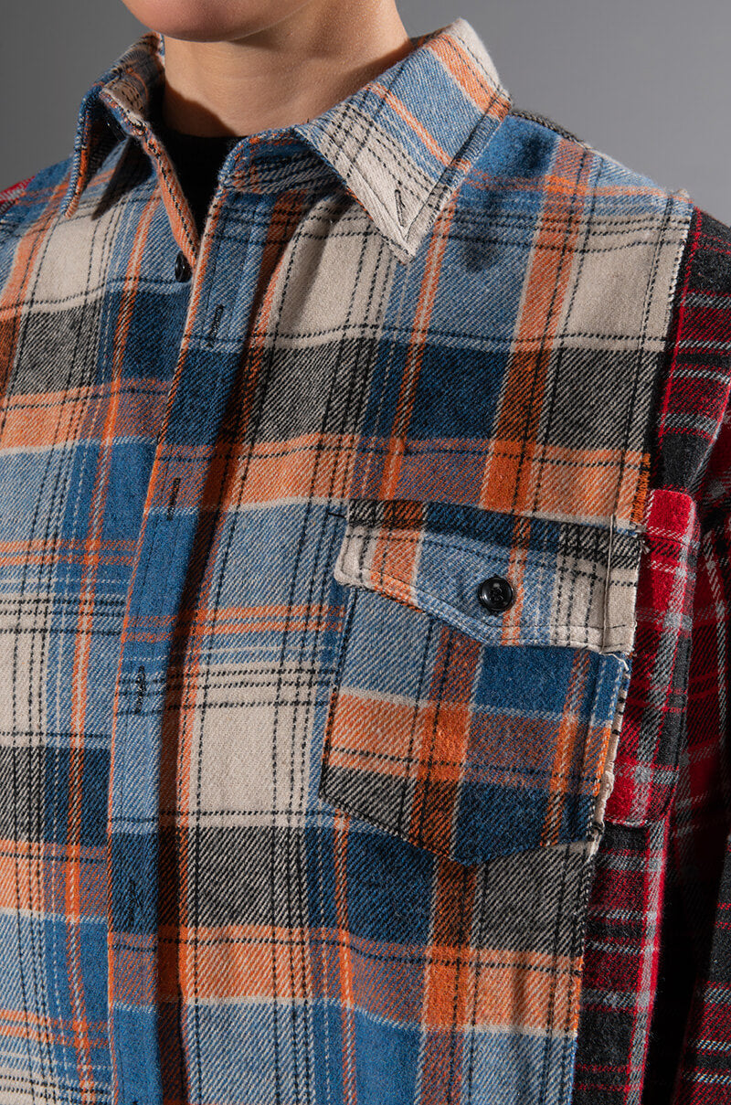 GRUNGE GIRL MIXED PATCHWORK OVERSIZED LONG PLAID TOP