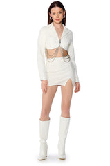 GWEN CROP FAUX LEATHER RHINESTONE MOTO