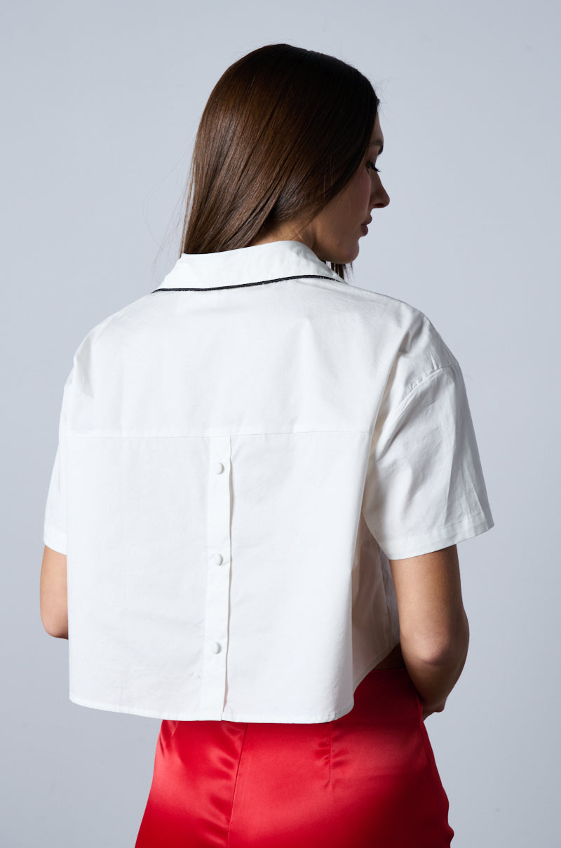 HANDS OFF BUTTON DOWN SHORT SLEEVE BLOUSE