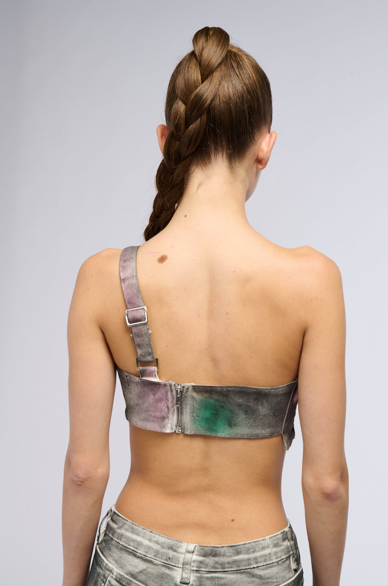 NOT YOURS BRALETTE DETAIL LAYERED PAINTED BUTTON DOWN BLOUSE