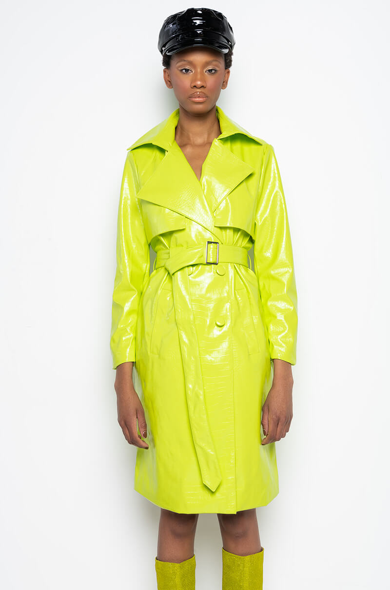 HEARTS ON FIRE NEON CROC TRENCH JACKET