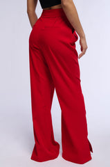HEATED FLARE LEG SPLIT HEM STRETCH WOVEN TROUSER