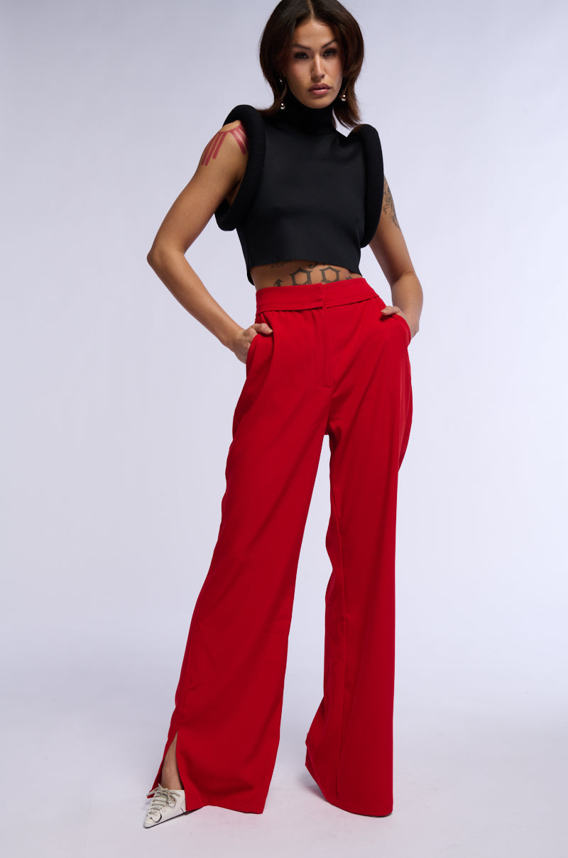 HEATED FLARE LEG SPLIT HEM STRETCH WOVEN TROUSER
