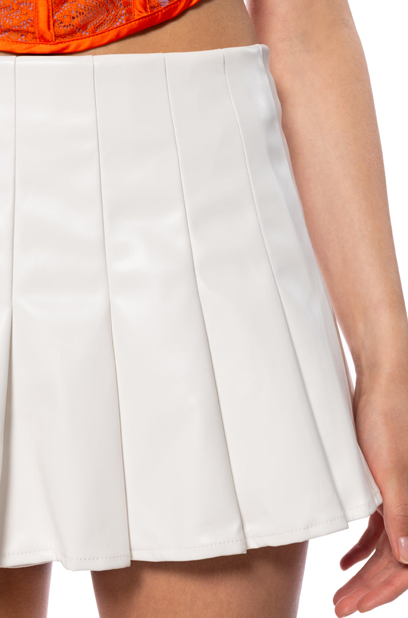 HELENA FAUX LEATHER PLEATED SKIRT