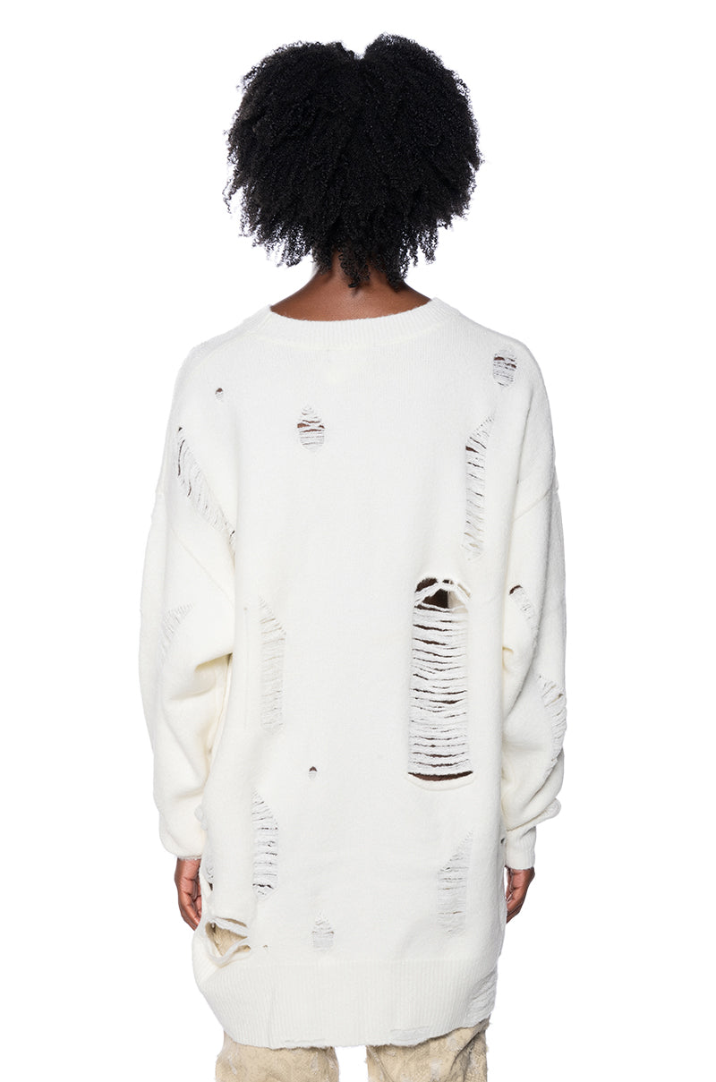 HER HOLINESS RIPPED UP SWEATER DRESS