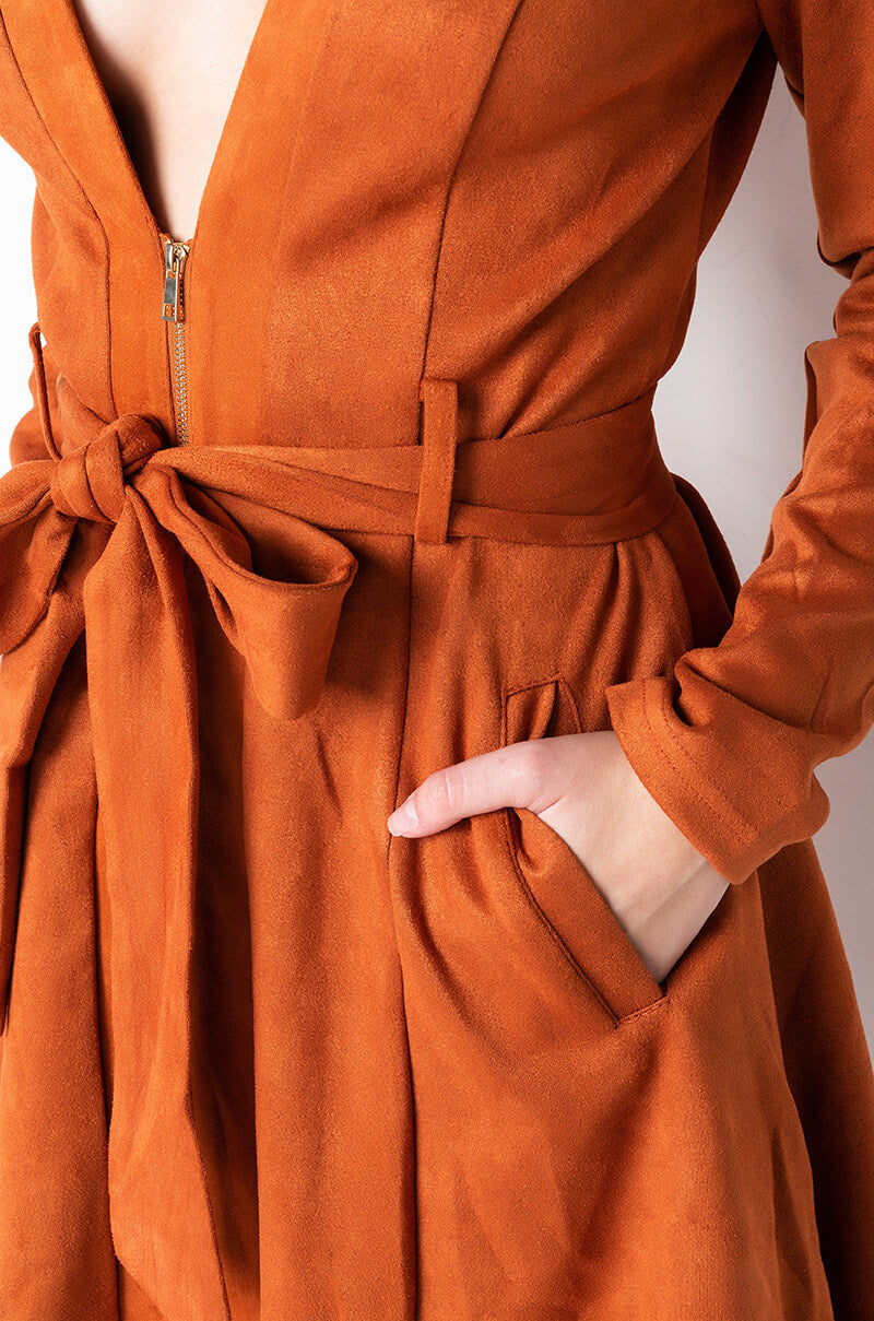 HEY THERE MINI LONG SLEEVE SUEDE DRESS