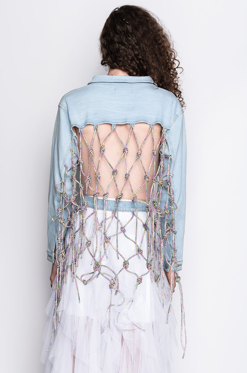 I AM ME CLYDE RAINBOW RHINESTONE CORD DENIM JACKET