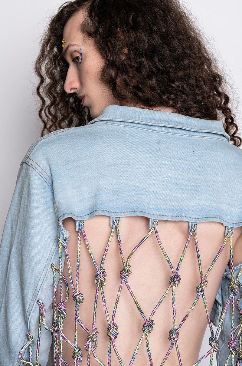 I AM ME CLYDE RAINBOW RHINESTONE CORD DENIM JACKET