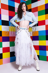 I AM ME CLYDE RAINBOW RHINESTONE CORD DENIM JACKET