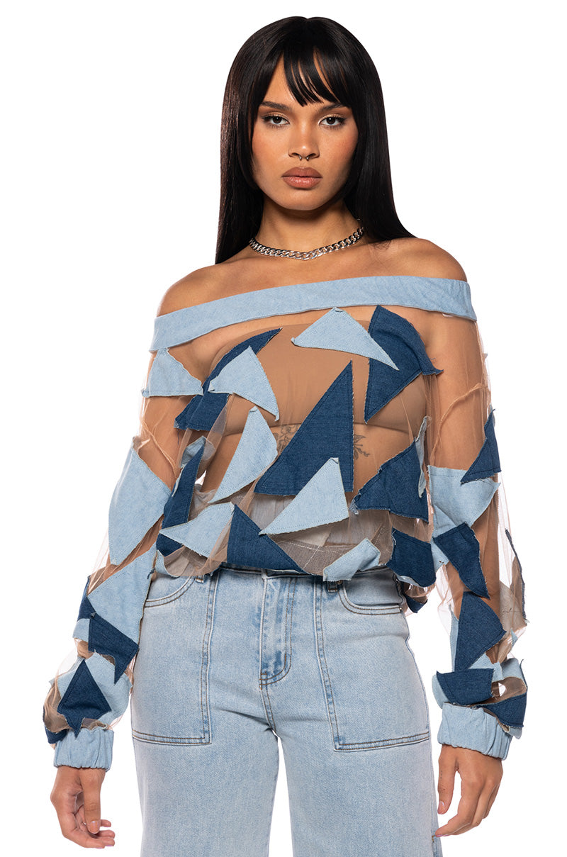 I SPY DENIM PATCHWORK OVERSIZED SHIRT