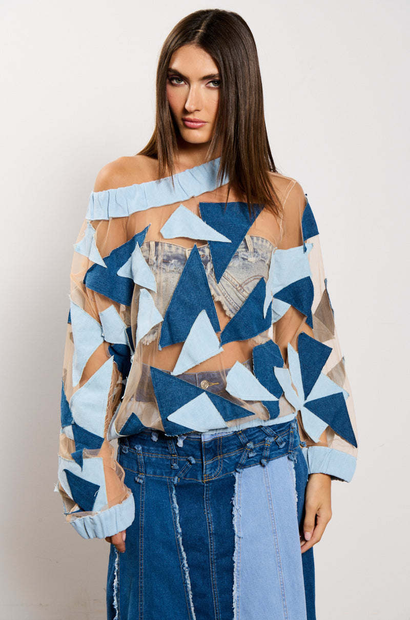 I SPY DENIM PATCHWORK OVERSIZED SHIRT