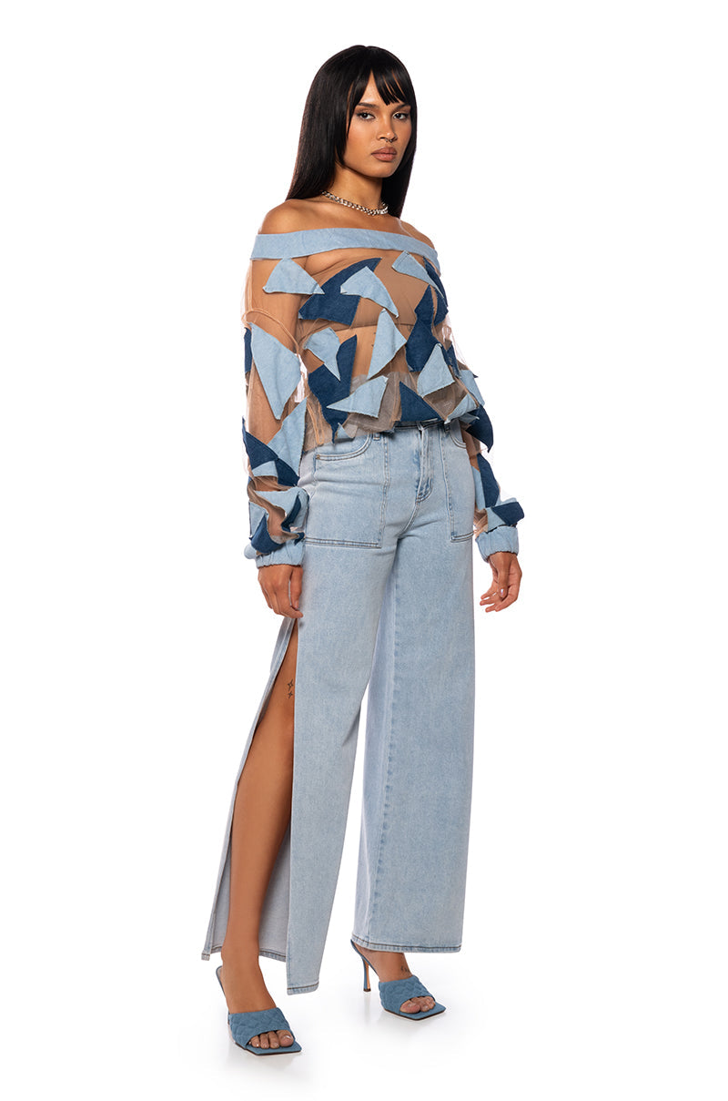 I SPY DENIM PATCHWORK OVERSIZED SHIRT