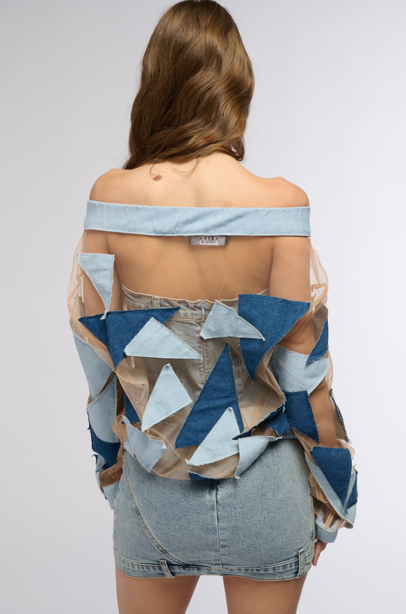 I SPY DENIM PATCHWORK OVERSIZED SHIRT