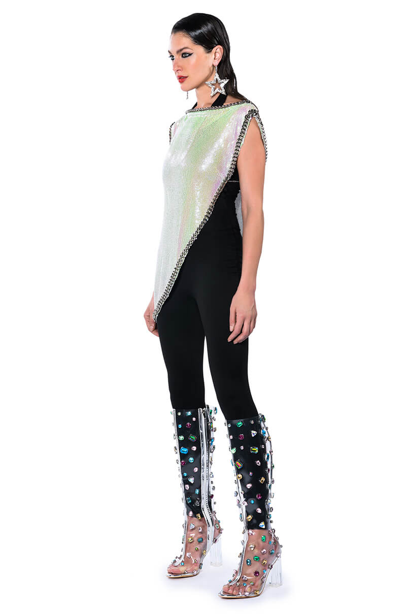 ICY SHORT SLEEVE ASYMMETRICAL CHAINMAIL BLOUSE