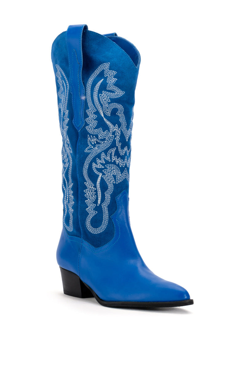 IGGY METALLIC WESTERN STYLE BELOW THE KNEE BOOT IN BLUE