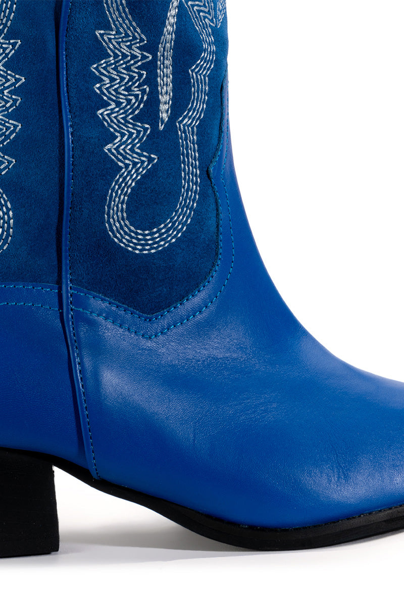 IGGY METALLIC WESTERN STYLE BELOW THE KNEE BOOT IN BLUE