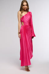 IM THAT GIRL SATIN MIDI DRESS IN NEON PINK