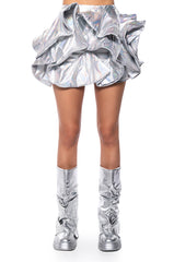 IN FULL BLOOM RUFFLED METALLIC MINI SKIRT
