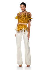 ISLA STATEMENT STRAPLESS FEATHER TOP