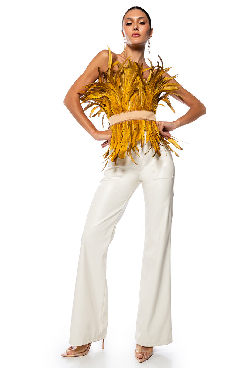 ISLA STATEMENT STRAPLESS FEATHER TOP