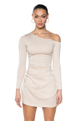 ITS GIVING OFF THE SHOULDER MINI DRESS