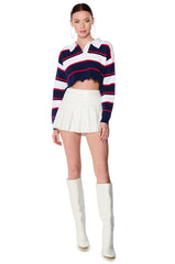 JULIAN DISTRESSED CROPPED BUTTON DOWN SWEATER