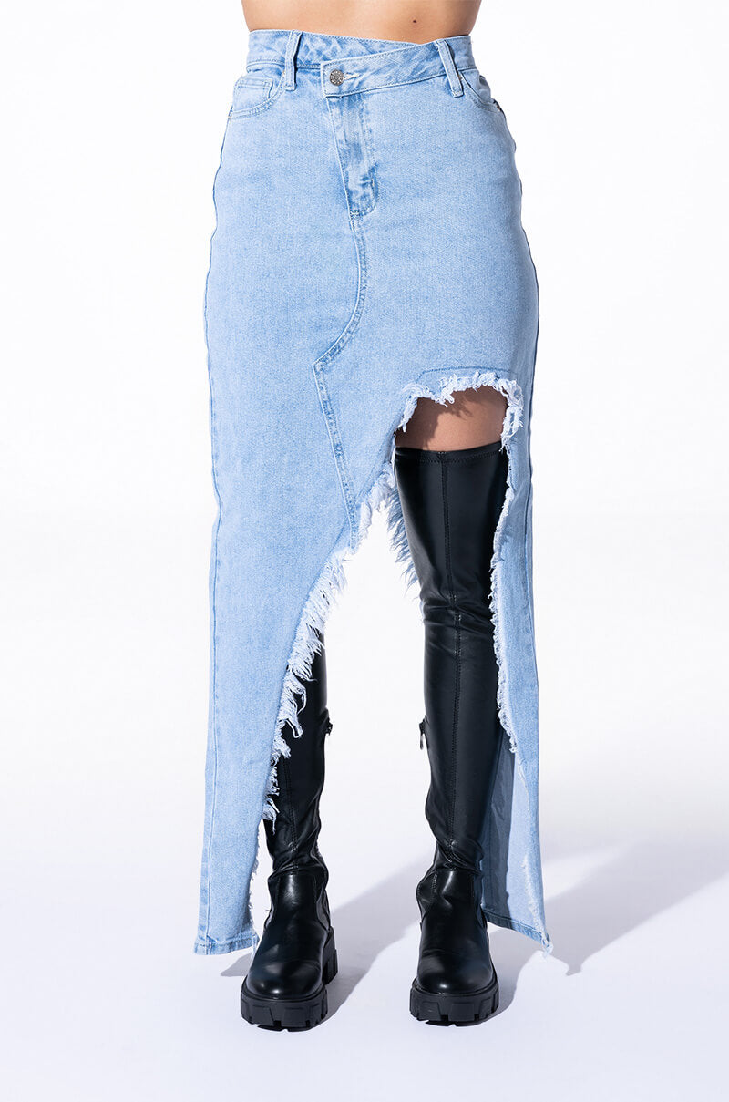 JUST WANNA DANCE HIGH LOW DENIM SKIRT