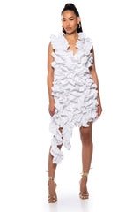 KASEY RAW HEM RUFFLE OPEN BACK MINI DRESS