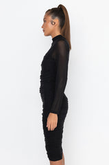KEEP IT LOW KEY LONG SLEEVE MIDI RUCHED DRESS