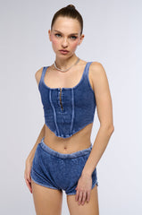 KIMBERLY MINERAL WASH CORSET TANK IN BLUE