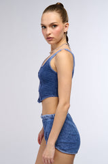 KIMBERLY MINERAL WASH CORSET TANK IN BLUE
