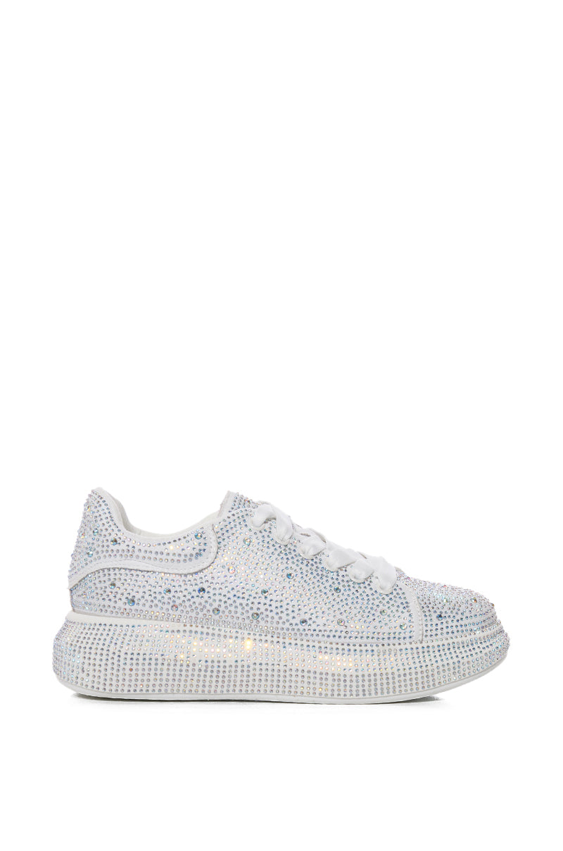 KINGDOM WHITE BEDAZZLED FLATFORM SNEAKER