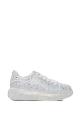 KINGDOM WHITE BEDAZZLED FLATFORM SNEAKER