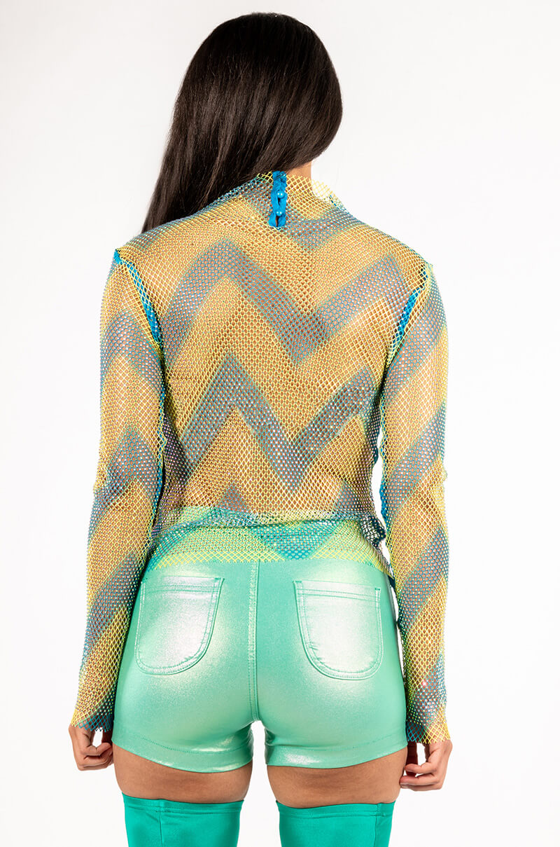 LASTING IMPRESSION LONG SLEEVE MOCK NECK RHINESTONE MESH TOP