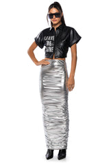 LEAVE ME ALONE BUTTON DOWN FAUX LEATHER SHIRT