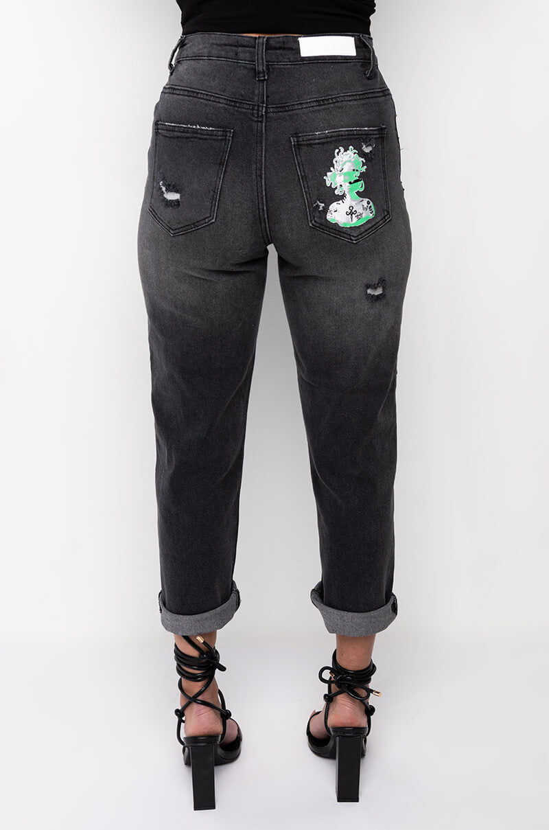 LEGEND HAS IT HIGH RISE DISTRESSED RELAXED FIT JEANS