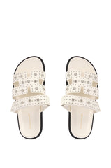LEISURE EMBELLISHED FLAT SANDAL IN WHITE